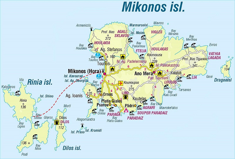 Mapa turístico de Mykonos