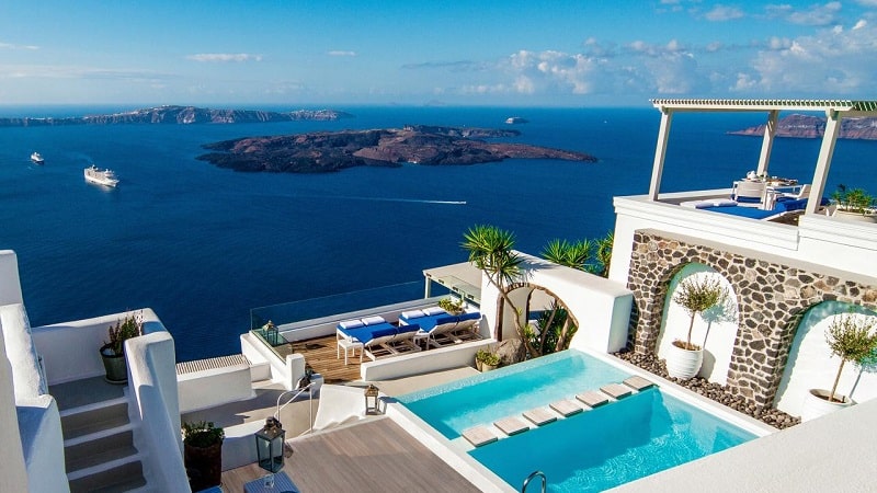 Hotéis no centro turístico de Santorini