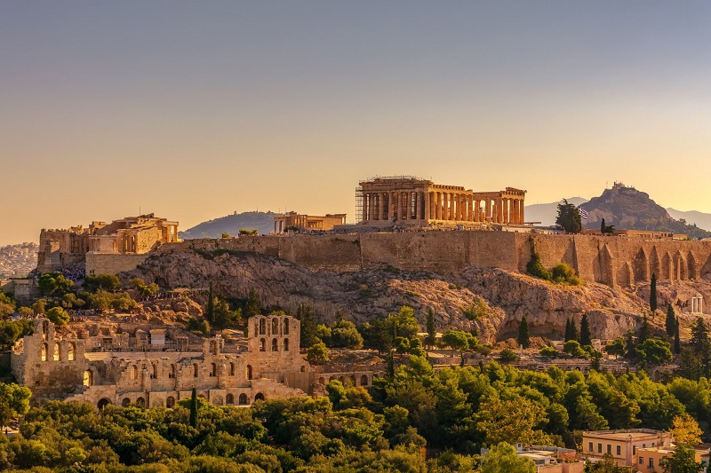 Pôr do sol na Acrópole de Atenas
