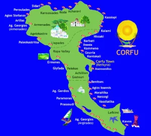 Mapa turístico da ilha de Corfu